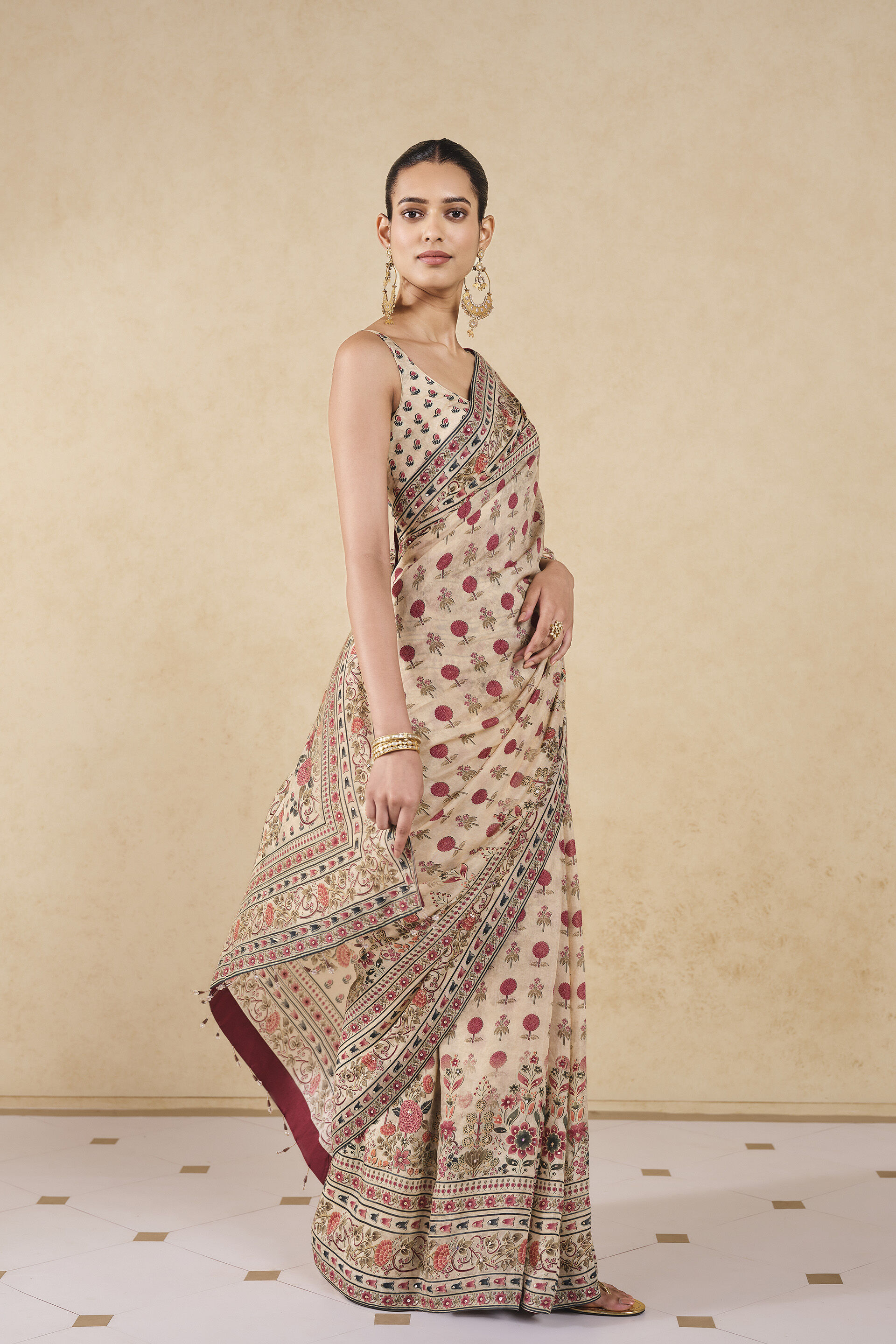 Aban Printed Silk Saree - Ivory, Ivory, image 4